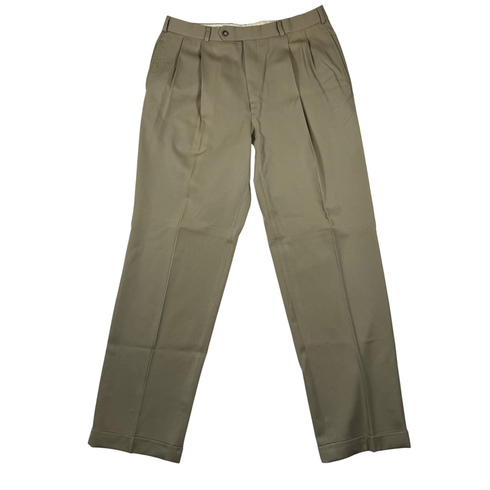 Brooks Brothers Mens 36L 100% Wool Pleated Cuffed Dress Pants Olive Khaki Canada